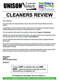 Cleaners & Supervisors Review Update 5 July 2017