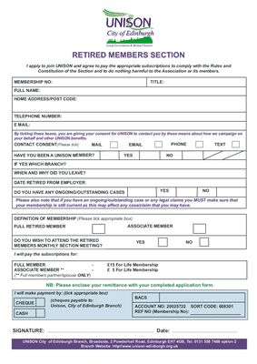 thumbnail of UNISON Retired Members Application