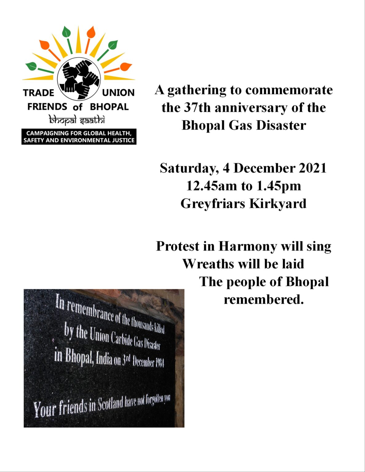 Edinburgh Commemoration of 37th Anniversary of the Bhopal Disaster