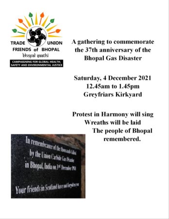Edinburgh Commemoration of 37th Anniversary of the Bhopal Disaster - Saturday, 4 December 2021