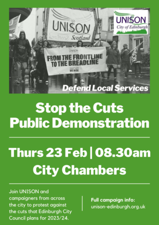 Enough is Enough - Demonstrate against council cuts - Thursday 23 February from 8.30am City Chambers
