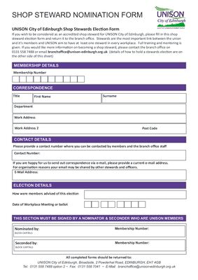 thumbnail of Shop Steward Nomination Form